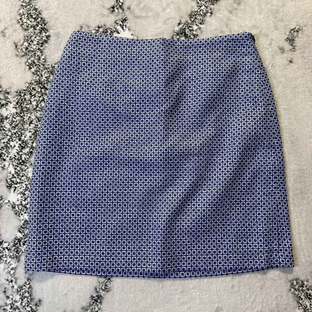 Boden Skirt Womens Size 8R Blue White Geometric Squares Tweed Wool Blend Pencil
